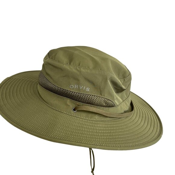 NWOT Unisex Orvis Tech Hat Khaki UPF 50+ Packable Chin Strap Adjustable - Picture 1 of 5